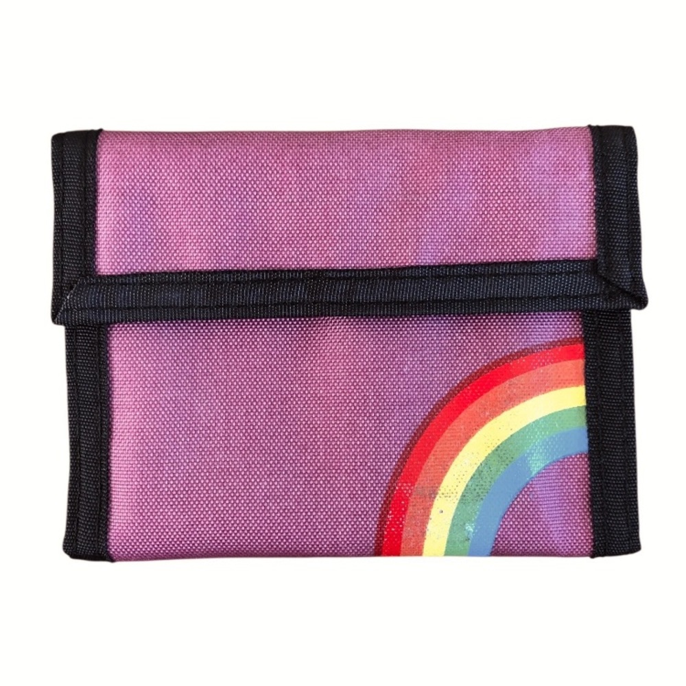 1970 RAINBOW NYLON WALLET - LGBT Gay Pride Vintage Rare Lilac Magenta Hook Loop